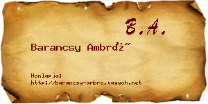 Barancsy Ambró névjegykártya